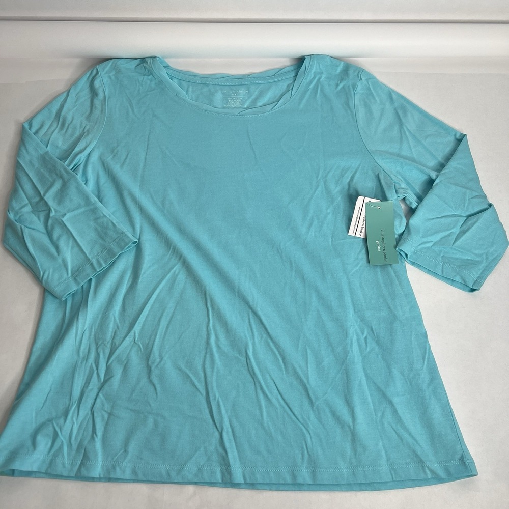 Christopher & Banks Teal Aqua Blue Green T-shirt 3/4 Sleeve Top Women's XL PXL
